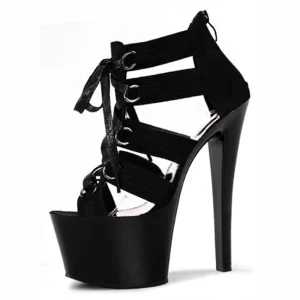 Black Platform Stiletto 17cm Full Dress Gothic Fetish Summer Leaky Toe High Heels Women’s Large Sandals