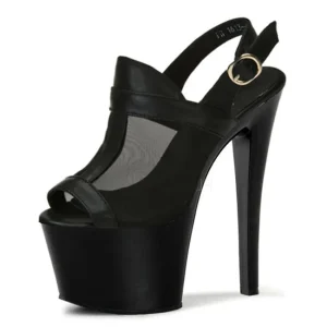 Black Platform Stiletto 17cm Stiletto Full Dress Gothic Fetish Summer Leaky Toe High Heels 7 Inch Women’s Large Sandals
