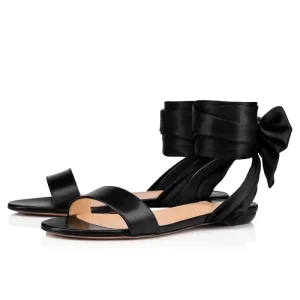Black Satin Flat Sandals for Women