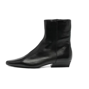 Black Square-Toed Women’s Ankle Boots Work Zipper Closure Low Heels Large Size Comfortable
