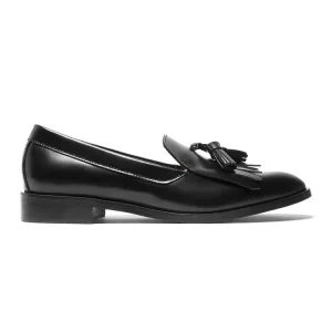 Black Tassel Loafer Shoes Women Leather Casual Loafer Slip-On Shoe Womens Loafer