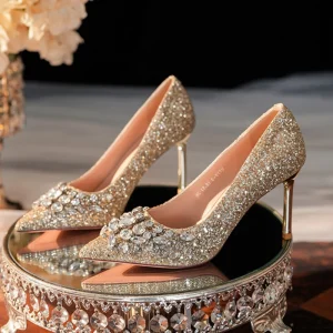 Bling Sequin Quality Silk Chaussures Femme Tendance Female Dress Office Shoes Fashion Heels Women’s Pumps