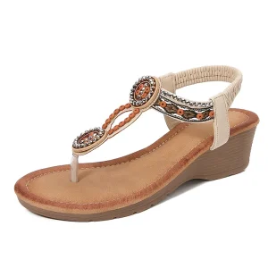 Bohemian Rhinestone Sandals Korean Version Thick Soled Wedge Heel Women’s Shoes