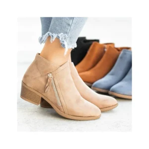Boots for Women Side Zipper Casual Short Pointed Middle Heel Straw Boots