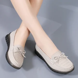 Bopyrina MZ815 Autumn Fashion Trend Flat Shoes for Middle Aged Women Microfiber Leather Slip On Loafers Non Slip Mixed