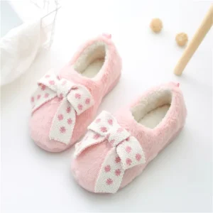 Bow Knot Indoor Bedroom Winter Fluffy Plush Sock Slippers Women’s Shoes Slippers for Women