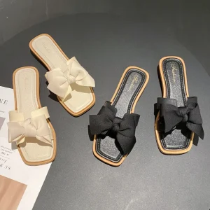 Bow Tie Slippers for Women’s Outerwear Summer Seaside Anti Slip Soft Soled Lightweight One Shoulder Slippers