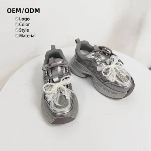 Breathable Bow Decoration Women’s Summer Casual Platform Toe Sneakers Thick Soled Lace Up Height Increasing Mesh Upper