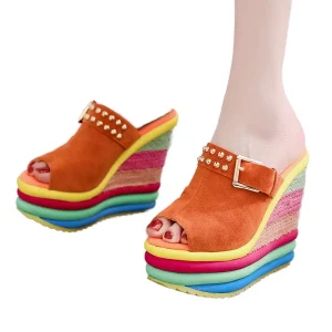 Breathable EVA Women’s Wedge Sandals Slides Color Matching Sole Trendy Spring Outdoor Summer Super High Heel