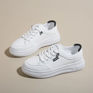 Breathable Flat Walking Style Shoes Comfort Fashion Lace up White Women’s Casual Sneakers
