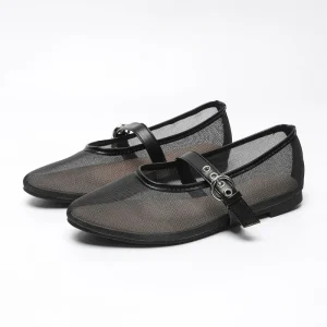 Breathable Mesh Mary Jane Shoes Women’s Buckle Strap Flat Ballet Slippers Custom OEM
