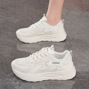Breathable Mesh Sports Shoes for Autumn Women Children’s Korean Version Versatile Thick Sole Casual White Running