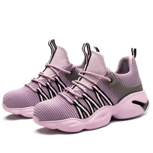Breathable Safety Shoes for Woman EN Steel Toe EVA Bottom Pink Women’s Work Shoes