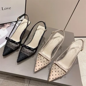 Breathable Summer Point Toe Pointy Thin Heels Sexy Net Cushioned Wrapped Head Sandals Fashion Trend High Heels