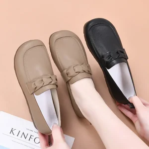 Breathable Women’s Synthetic Upper Loafers Flat Non-Slip Casual Low-Top Slip-On Mom Shoes