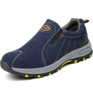 Breathable Work Boot Steel Toe Lightweight Men Safety Shoes for Woman Cow Leather Slip On Without Lace