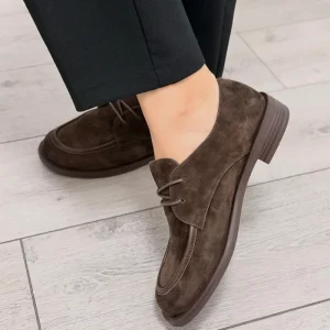 British Retro Breathable Lightweight Low Top Heel Design Elastic Lace Loafers For Daily Casual Customization Brown Flat Shoes