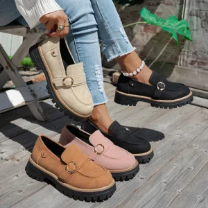 British Retro Style Women’s Loafers Plus Size New Buckle Low Top Summer Slip On Shoes Walking Style Height