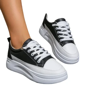 British Style Autumn Winter Casual Thick Soled White Sneakers for Women Fashionable Solid Color