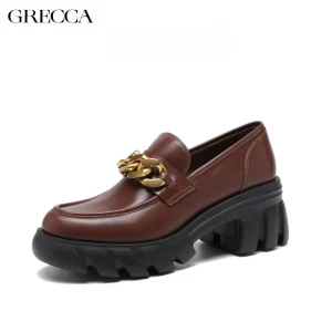 British Style Fashion Trend Women’s Cowhide Thick Heel Slip-On Toe Bow Waterproof Lightweight Soft Comfortable
