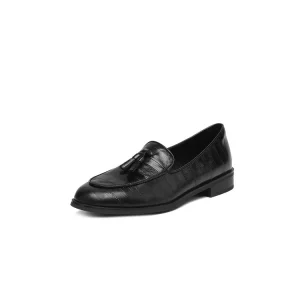 British Style Women’s Genuine Leather Slip-On Breathable Tassel Loafers with EVA Midsole and Rubber Outsole for Autumn Winter