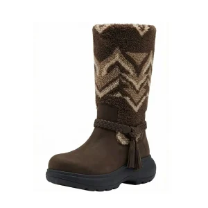 Brown Suede Geometric Fur Braided Strap Tassel Decoration Chunky Heel Knee High Boots
