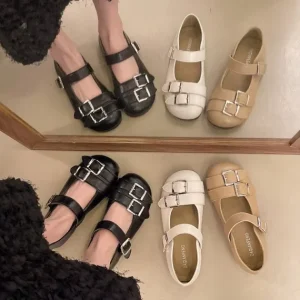 Buckle Mary Jane Flats Women’s Spring Low Heel Casual Comfortable Soft Sole Round Toe Ballet Shoes