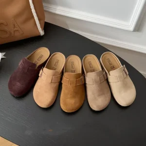 Buffalo Suede Clog Mules Slip On Flat Soft Anti Slip Solid Pattern Rubber Women’s Latin Dance Shoes