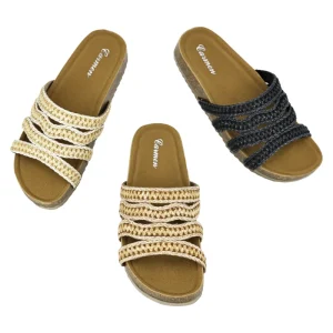 CA485 4 Women’s Platform Wedges Sandals PU Upper Open Toe Hollowed Out Flat Rhinestone Minimalist Style Comfortable Summer Shoes
