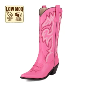 CHENO Custom Logo Ready to Ship Pointed Toe Embroidered Cowboy Boots Pink Western Cowboy Boots for Women Cowgirl