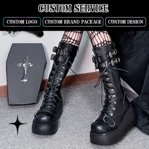 CHENO OEM Chunky Vegan Leather Punk Women’s Y2k Platform High Heel Boots Black Gothic Boots for Women