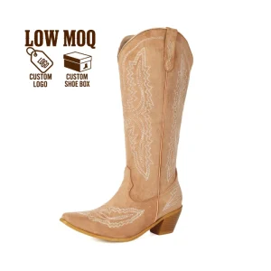 CHENO Vintage American Suede Women’s Female Western Cowboy Cowgirl Boots with Embroidery for Women