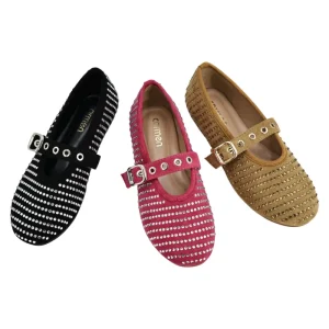 Ca442 2 Women’s Round Toe Mary Jane Flats PU with Oversized Metal Buckle Comfortable Ballet Shoes