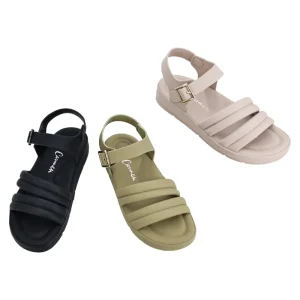 Ca473 2 Women’s Open Toe Wedge Flat Sandals Summer Autumn Spring Soft Comfortable Hook Loop Design PU Upper TPR Outsole