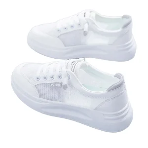 Casual Classic Women’s Mesh Upper Running Shoes Comfortable Rubber Sole White Lace up Fashion Trend Winter
