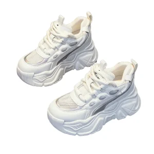 Casual Woman Running Shoes Thick Sole New Season Winter WaterproofPU Mesh Breathable Lace-Up Closure Rubber Outsole