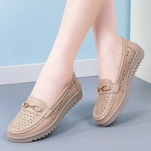 Casual Women’s Flat Bean Shoes Comfortable Breathable Loafers Round Toe for Plus Size for Mother’s Day