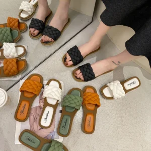 Casual Women’s Mules Flat Slide Sandals with Open Toe PVC Comfort Insole and Webbing Strap