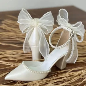 Chaussure Mariage Femme Elegant Crystal White Lace Formal Wedding Bride Shoes for Women