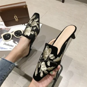 Chaussures Pour Femmes 5CM Pointy Toe Kitten Low Heels Slippers Women Mules Shoes