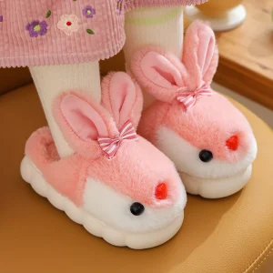 Children’s Cotton Slippers Winter Warm Non Slip Home Shoes Plush Cute Design Girls PVC Cotton Filling Birthdays Shoe Gift