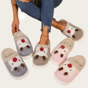 Christmas Elk Indoor Home Slippers Padded Autumn Winter Fashion Fluffy Faux Fur Indoor Shoes Plush Slipper