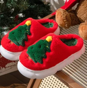 Christmas Tree Cartoon Pattern Color Slipper Autumn Winter Home Warm Comfortable Cotton Slipper