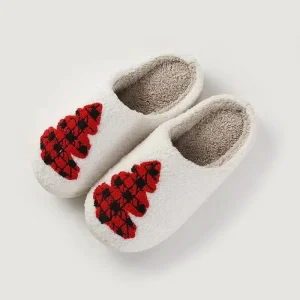 Christmas Tree Plush Warm Slippers for Women’s Autumn and Winter Indoor Home Anti-slip Soft Slippers
