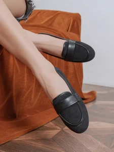 Classic Black PU Leather Loafers Women’s Flat Shoes for Work & Daily Wear