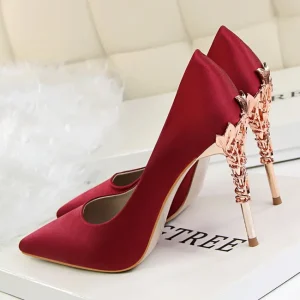 Classic Bridal Wedding Slip-On Pointed Toe High Heels Shoes for Women Satin Stilettos Women’s Pumps