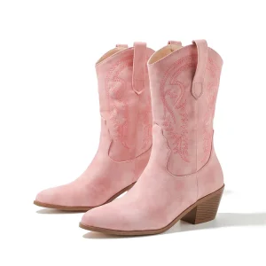 Classic Durable Round Toe Pull on Embroidered Women’s Modern Western Rodeo Cowboy Boot