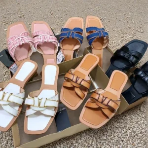 Classic Summer Slides Ladies Sandals Fashion Pu Leather Outdoor Female Shoes Non slip Flat Bottom Women’s Slippers
