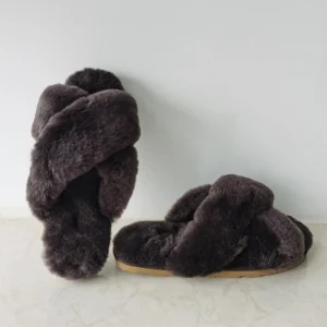 Classic Women’s Genuine Australian Sheepskin Fur Open Toe EVA Outsole Slip Resistant Comfort Breathable Winter Fluffy