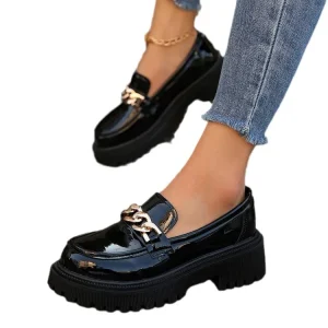 Classic Women’s Loafers PU Leather Comfortable Slip-On Platform Casual Shoes with Anti-Slip Lightweight Breathable for Winter